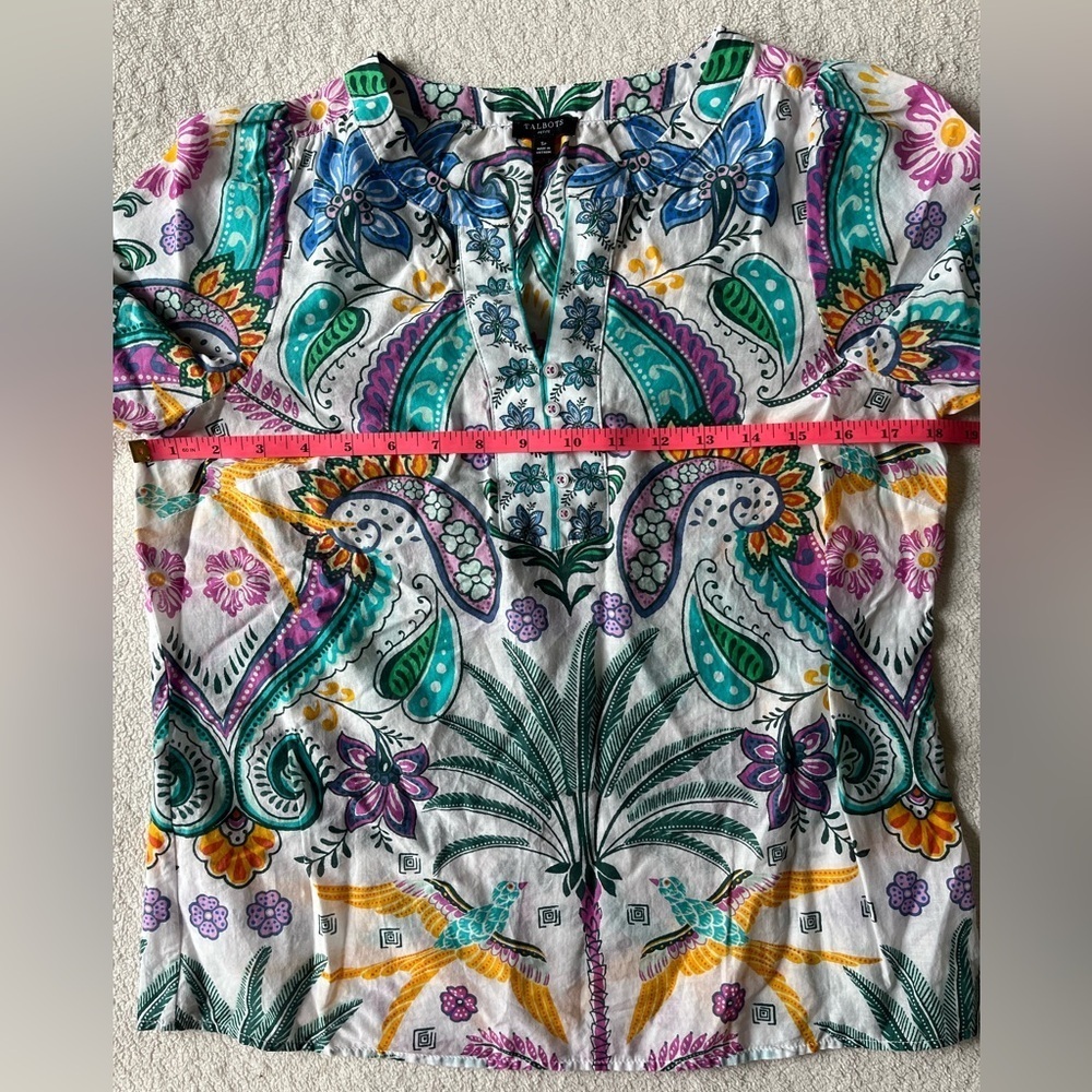 Talbots Peasant Style Top, lightweight material whimsical floral pattern. Sz SP - Picture 7 of 9